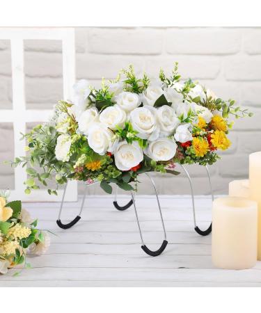 4 Pack 12 Inch Gravestone Flower Saddle for Cemetery Headstones - Rustproof Galvanized Wire Tombstone Holder with Floral Foam - Buy Online on GoSupps.com