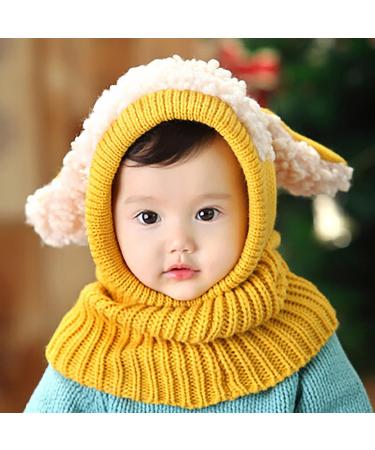 Baby Balaclava Kids Winter Hat Scarf with Double Pom Pom Design - Yellow - Buy Online on GoSupps.com