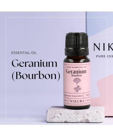 Nikura Geranium Essential Oil - 20ml (2 x 10ml) | 100% Pure Bourbon Geranium Oil for Sleep & Aromatherapy | UK Made | Ideal for Home, Candle-Making, Bath, Anxiety, Skin - Buy Online on GoSupps.com