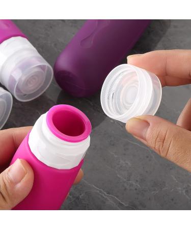 Gemice Portable Travel Bottle 4 Pack Silicone Travel Containers Set LeakProof Refillable Squeezable for Lotion Liquid Shampoos Soap and Toiletries (90ml) Purple - Buy Online on GoSupps.com