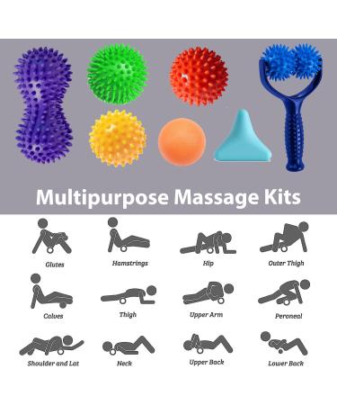 Massage Ball Set - 7 Hedgehog Massage Balls for Fascia Relief | Spiky Self-Massage Tools for Back Legs Feet & Hands - Buy Online on GoSupps.com