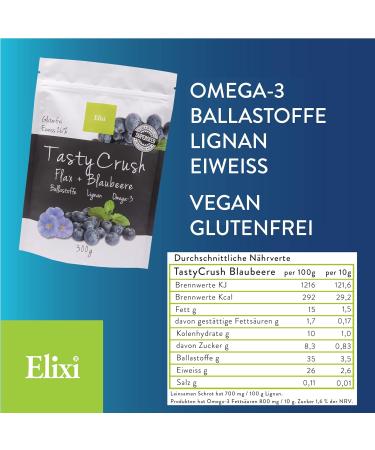 Elixi TastyCrush Flavoured Ground Flaxseed 300g - Omega 3 Gluten-Free Blueberries High-Quality Flaxseed Powder for Optimal Health - Buy Online on GoSupps.com