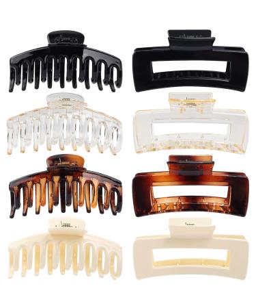 Claw Clip Hair Clip 8 Pack Rectangular Hair Clips for Women Girls Large Hair Jaw Clips Hair Clamps Bright black, brown, Light yellow, transparent color