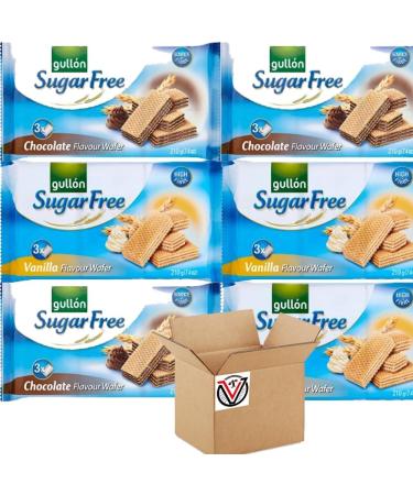 06 x Mixed Gullon Sugar Free Vanillac & Chocolate Creme Filled Wafer 210g - Great as Breakfast Biscuits | VIMIX - Buy Online on GoSupps.com