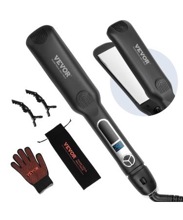 VEVOR Hair Straightener 1.5-inch Titanium Flat Iron Negative Ions Hair Straightener Flat Iron with LCD Display and 25 Temp Levels - 210 F to 450 F Dual Voltage 110V/240V for Salon Home Travel Use