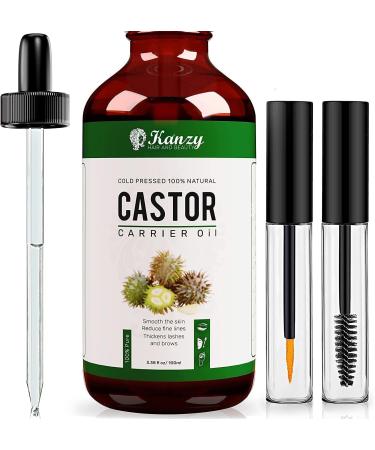 Kanzy Organic Castor Oil for Eyelashes and Eyebrows 100ml Cold Pressed Castor Oil for Hair Growth 100% Natural and Pure Oil with Brushes For Hair Beard Nails and Skin 100.00 ml (Pack of 1) Castor