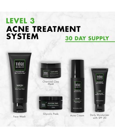 Tiege Hanley Acne Treatment for Men - Level 3 Facial System with Moisturizer Cream Face Wash Charcoal Mask & Glycolic Pads - All Skin Types - International Shipping Available - Buy Online on GoSupps.com