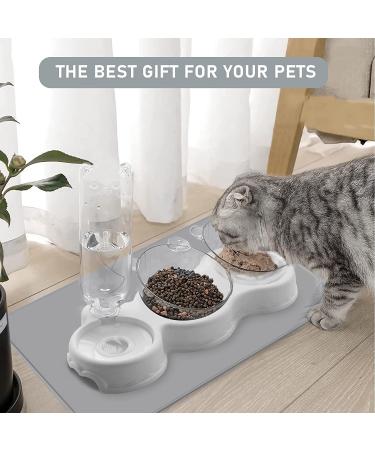 IFOUG Triple Cat Bowls Set with Waterproof Mat - Tilted Raised Food Dishes, Automatic Water Bottle - for Cats and Small Dogs (White) - Buy Online on GoSupps.com