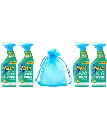 Flash Sparkling Home Spray Wipe Done Antibacterial Multi-Surface Cleaner 800ml Apple Blossom Scent 4Pk + Our Gift for You: Organza Bag Size: 9x7x0.1cm