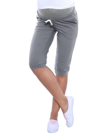 MijaCulture - Capri Relaxed Maternity Cropped Trousers Pants Short 4090 L Grey
