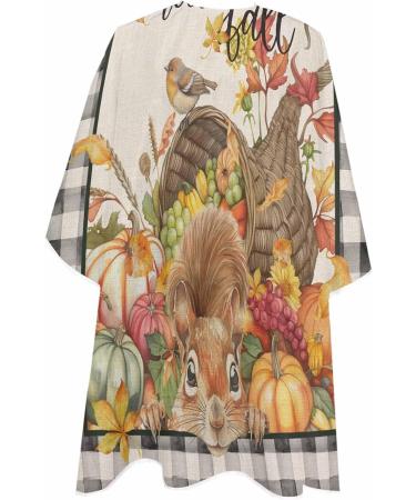 Harvest Pumpkin Squirrel Barber Cape - Adjustable Hair Cutting Cape for All Ages | Thanksgiving & Fall Design | 55x63 Inch Black Buffalo Plaid - Buy Online on GoSupps.com