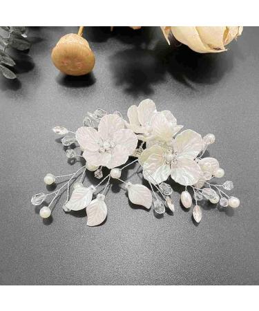 Prosy Bride Wedding Flower Hair Pieces Silver Bridal Pearl Hair Accessories Rhinestones Hair Comb Slides for Women and Girls - Buy Online on GoSupps.com