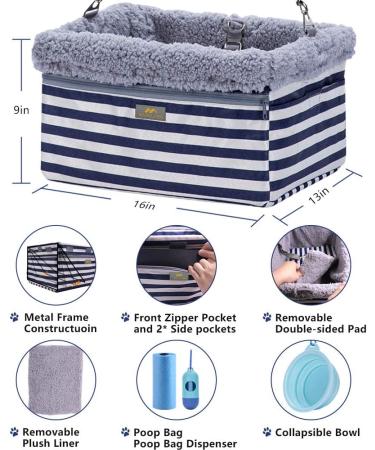 MARSLABO Dog Car Seat for Small Dogs | Metal Frame Upgrade | Double-Layer Oxford | Supports Pets up to 20lbs | XL Stripe Design - Buy Online on GoSupps.com