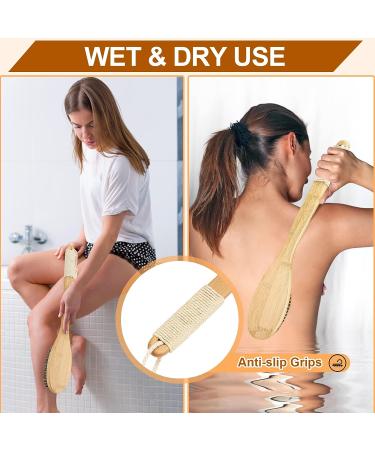 Long Handle Exfoliating Back Scrubber with Natural Bristles - 16.7 Inches Bamboo Body Brush for Wet/Dry Brushing - Back Washer Bath Tool for Men & Women - Buy Online on GoSupps.com