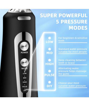 Portable Water Flosser Cordless 300ML Oral Irrigator with 5 Modes 6 Tips IPX7 Waterproof & USB Rechargeable for Home & Travel Black - Buy Online on GoSupps.com