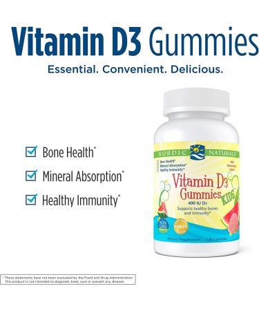 Nordic Naturals Kids Vitamin D3 Gummies - Wild Watermelon Splash 400 IU | 120 Gummies - Buy Online on GoSupps.com