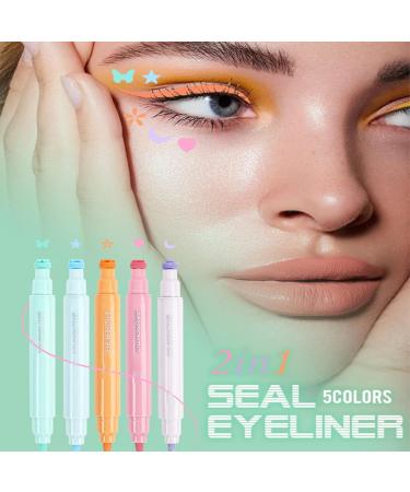 Liquid Colored Eye Liner Waterproof Quick-Drying Sweat-Proof Eye Liner Stamps Star Moon Heart Flower Colorful Winged Eye Liners Double Ended 2-in-1 Eye Makeup Pen for festival makeup - Buy Online on GoSupps.com