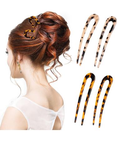 Sibba U Shaped Hair Pin Set - French Style Tortoise Shell Fork Sticks for Women and Girls Hairstyle Accessories - Buy Online on GoSupps.com
