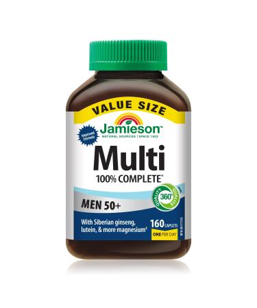 Jamieson 100% Complete Multivitamin for Adult Men 50+ Value Size with Siberian Ginseng Lutein & Magnesium 160 count (Pack of 1)