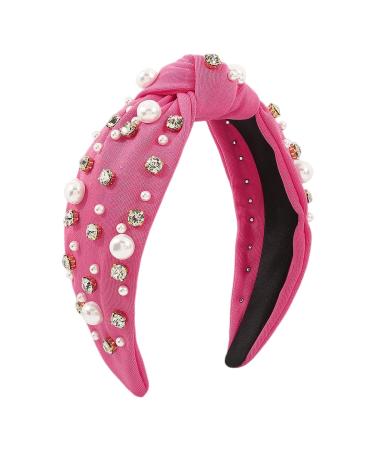 Bidadary Knotted Rhinestone Headband Women Crystal Jeweled Headbands for Women  Ladies Wide Hairband Hair Accessories Pink