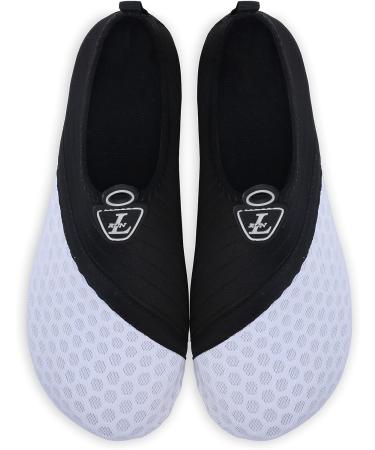 L-RUN Barefoot Skin Aqua Socks for Women & Men | Quick-Drying Water Shoes for Surf, Swim, Yoga | Dot White - Size 8.5-9.5 Women/7-7.5 Men - Buy Online on GoSupps.com