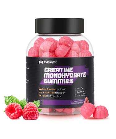 Creatine Monohydrate Gummies 5000mg w/Iron Vitamin B6 & B12 Sugar Free 5g Creatine Supplements for Women and Men Boost Energy & Muscle Recovery - 90 Raspberry Gummies Raspberry 90 Count (Pack of 1)