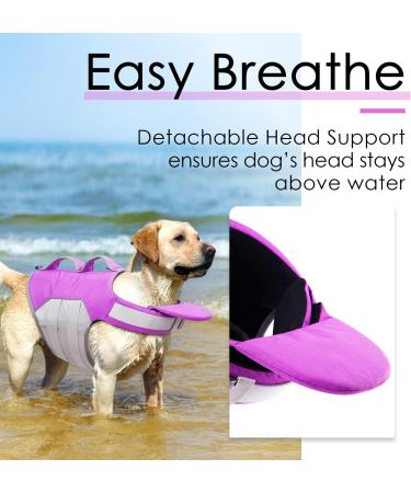 ThinkPet Large Reflective Dog Life Jacket with Rescue Handle - Adjustable and High Buoyancy Purple Vest - Buy Online on GoSupps.com