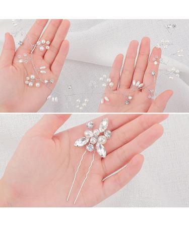 Chuangdi 5-Piece Extra Long Pearl and Crystal Bridal Hair Vine with Rhinestone Hair Pins - Silver - Buy Online on GoSupps.com