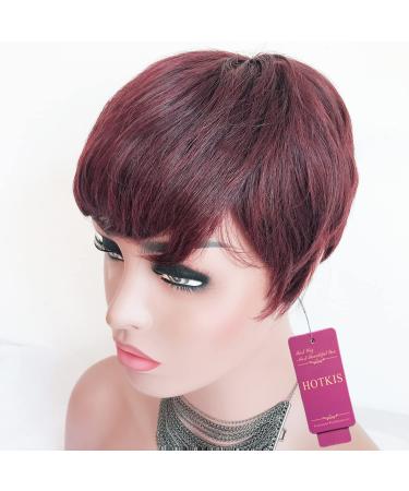 HOTKIS Burgundy Short Pixie Wig for Black Women | Human Hair Short Pixie Cut Wigs for African Americans - Buy Online on GoSupps.com
