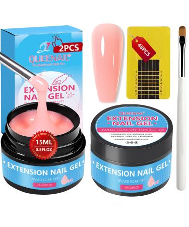 UV nail gel in 15g*2 and 48 pieces of nail templates with nail brush UV gel for nail extension and modeling acrylic gel for nails nail extensions and nail art design (pink)