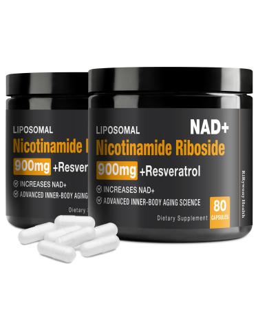 NAD Supplement - NAD+ with Nicotinamide Riboside (NR) and Resveratrol Quercetin 900mg Pure Organic NAD Plus for Cellular Repair Healthy Aging Brain Function (2 Pack) 80 Count (Pack of 2)
