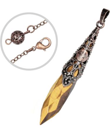 Kyeygwo Tiger Eye Reiki Healing Stone Pendulum Necklace - Vintage Chain Crystal Point Pendant for Men & Women - Gemstone Quartz for Divination Meditation & Scrying - Buy Online on GoSupps.com