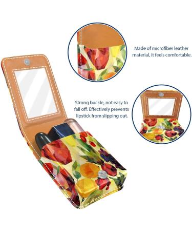 Buy Leather Lipstick Case with Mirror | Mini Lip Gloss Organizer | Stylish Fruit & Vegetable Pattern - Shop Now - Buy Online on GoSupps.com