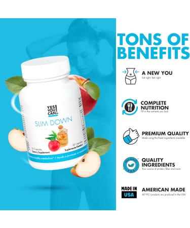 Yes You Can! Slim Down Dietary Supplements - African Mango, L-Carnitine, Apple Cider Vinegar, Green Tea Extract & Guarana Seed Extract - 30 Capsules - Buy Online on GoSupps.com