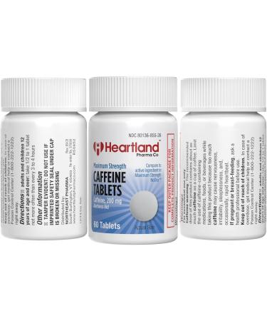 Heartland Pharma Caffeine 200mg Maximum Strength Alertness Aid Tablet - Stay Awake Caffeine Pills Actual Size - 200 mg Caffeine Pills - Made in USA - (60 Count) - Buy Online on GoSupps.com