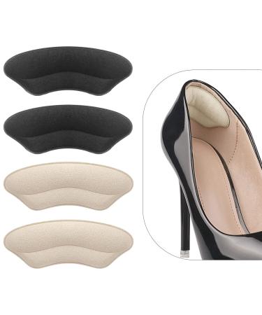 Heel Grips Liner Cushions Inserts for Loose Shoes, Heel Pads Snugs for Shoe Too Big Men Women, Filler Improved Shoe Fit and Comfort, Prevent Heel Slip and Blister (4 Pairs ) Pale Apricot+black 4 Pair (Pack of 1)