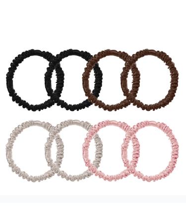Hair tie made of 100% pure mulberry lide 8-part set for women and girls curly thick thin hair black cute satin sleepy hair tie sleep 8 pieces-4