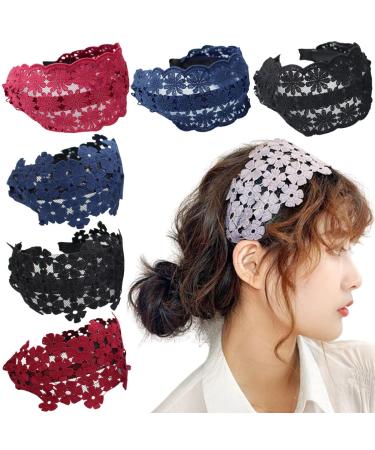 FZBNSRKO 5 Pcs Wide Lace Headband Wide Floral Lace Headbands Non-Slip Multicolor Lace Headband for Women and Girls Random Color - Buy Online on GoSupps.com