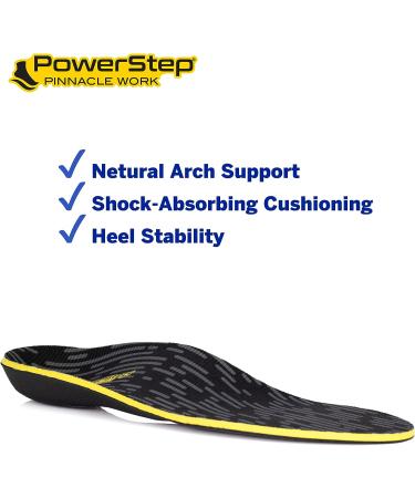 Powerstep Pinnacle Work Arch Support Insoles - Black/Yellow - Men's 10-10.5/Women's 12 - Buy Online on GoSupps.com