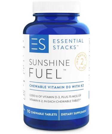 Essential Stacks Sunshine Fuel - Chewable Vitamin D3 K2-2000 IU Vitamin D with K2 (90 Chewable Tablets Cherry Flavored) (3 Month Supply)