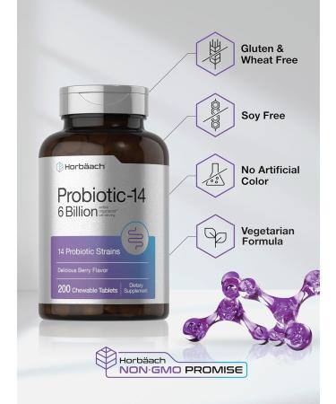 Horb ach Probiotics 6 Billion CFUs | 200 Chewable Tablets | Berry Flavor | 14 Probiotic Strains | Vegetarian Non-GMO & Gluten Free Supplement for Men & Women - Buy Online on GoSupps.com