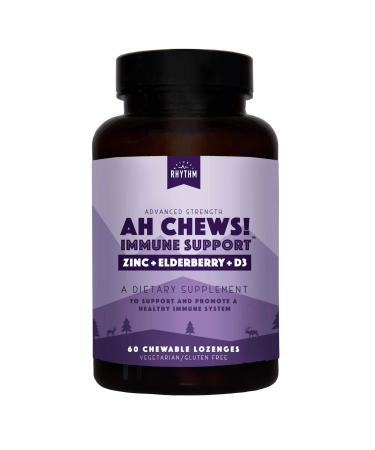 Natural Rhythm Ah Chews! Immune Booster Lozenges for Kids and Adults No Added Sugar with Elderberry Zinc & Vitamin D3 60 Capsules