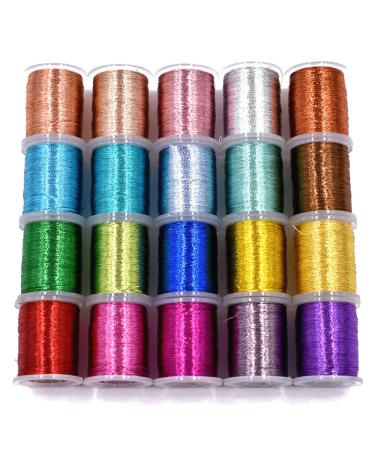 20PCS Metallic Yarn Thread for Steelhead or Body of Nymph Fly Tying Materials Standard Spool (20pcs Metallic Colors-Set A)