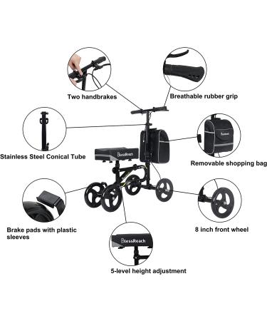 BlessReach Economy Knee Scooter - Steerable Knee Walker for Foot Injuries - Compact Crutch Alternative with Dual Braking System (Black) - Buy Online on GoSupps.com