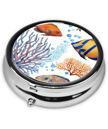 Colorful Fish Round Pill Box | 3 Compartment Mini Travel Pill Organizer for Vitamins & Medications - Buy Online on GoSupps.com