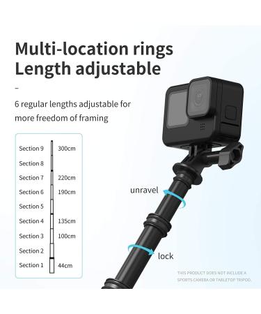 TELESIN 2.7M Ultra Long Waterproof Carbon Fiber Selfie Stick for GoPro, Insta360, DJI Action - Lightweight Extension Pole for Action Cameras - Buy Online on GoSupps.com