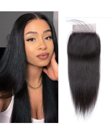 Straight Lace Closure 4x4 Free Part Closure 100% Brazilian Virgin Human Hair Lace Closure Straight Hair Weave With Baby Hair Natural Black Color(10inch) 10 Inch 4x4 straight closure