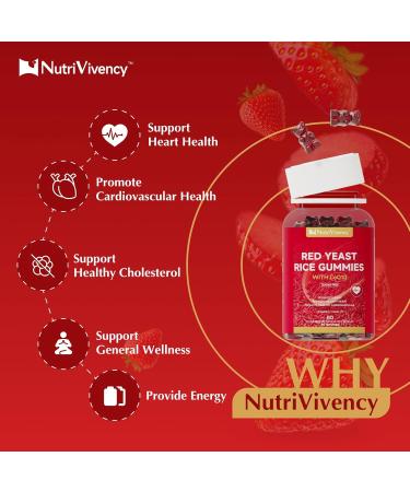 Red Yeast Rice with Coq10 Gummies, Red Yeast Rice 2400mg with Coq10 200mg Supplements for Cholesterol Support and Heart Health Support, Sugar free, Vegan, Non-GMO, Strawberry Flavor, 60 Counts - Buy Online on GoSupps.com