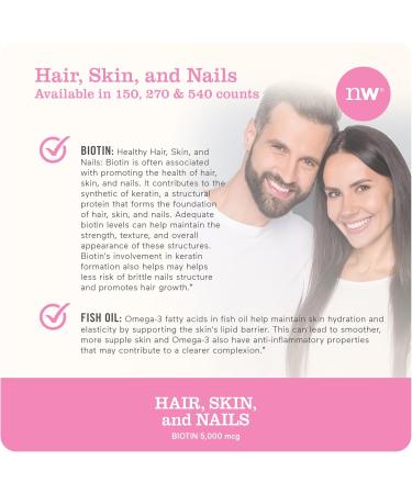 NatureWise Hair Skin and Nails Vitamin 5000mcg Biotin Collagen & Hyaluronic Acid - Non-GMO Gluten Free - 150 Softgels for Women - Buy Online on GoSupps.com