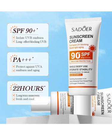 Sun Cream SPF 90 For High Protection Aloe Suncream SPF 90 For Uva & Uvb Against High Sun Protection Sun Lotion Cream For Body & Face SPF 90 Sun Cream Face Moisturiser Hydrated Water Proof - Buy Online on GoSupps.com